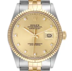 ROLEX DATEJUST STEEL YELLOW GOLD DIAMOND VINTAGE MENS WATCH 16013