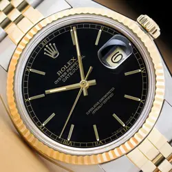 ROLEX MENS DATEJUST 16013 BLACK DIAL 18K YELLOW GOLD STEEL TWO TONE WATCH