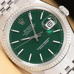 ROLEX MENS DATEJUST 18K GOLD STAINLESS STEEL GREEN DIAL JUBILEE WATCH