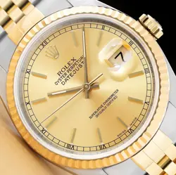 ROLEX MENS DATEJUST 16233 CHAMPAGNE 18K YELLOW GOLD STEEL TWO TONE JUBILEE WATCH