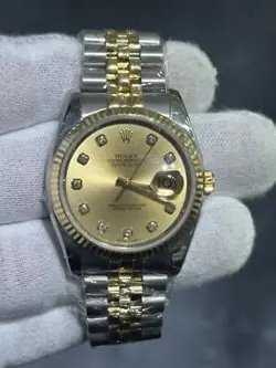 ROLEX 116233 Datejust Oyster Perpetual 18k Gold Jubilee Strap Diamond Dial Watch