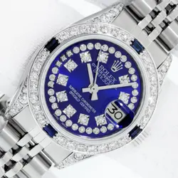 LADIES ROLEX DATEJUST STEEL AND 18K GOLD DIAMOND WITH BLUE DIAMOND DIAL WATCH