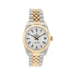 B&P ROLEX DATEJUST  68273 31MM WHITE INDEX GOLD DIAL FLUTED BEZEL JUBILEE BAND