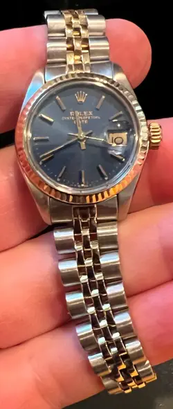 ROLEX 18K GOLD/STAINLESS STEEL DATEJUST 69173 26MM BLUE INDEX PERPETUAL