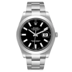 MEN'S ROLEX 41MM DATEJUST II STEEL WRISTWATCH WITH BLACK DIAL & SMOOTH BEZEL.