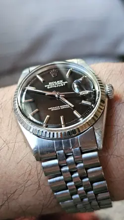 Vintage Rolex 1601 Pie Pan Black Dial Men's Automatic Watch 1970