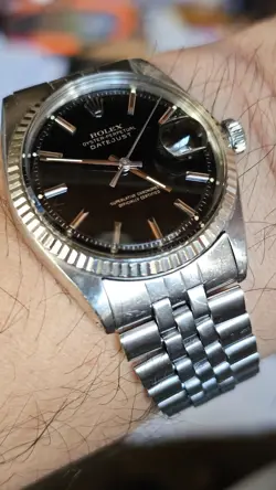 Vintage Rolex 1601 Pie Pan Black Dial Men's Automatic Watch 1970
