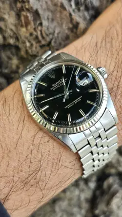 Vintage Rolex 1601 Pie Pan Black Dial Men's Automatic Watch 1970
