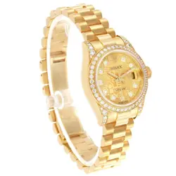 Rolex President Datejust Yellow Gold Diamond Dial Bezel Lugs Ladies Watch 179158