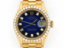 ROLEX LADY DATEJUST PRESIDENT 69178 18K YELLOW GOLD WATCH BLUE VIGNETTE DIAMOND