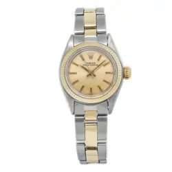 ROLEX OYSTER PERPETUAL 6719 18K YELLOW GOLD TWO TONE CHAMPAGNE DIAL WATCH 26MM