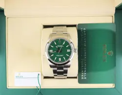 2022 ROLEX OYSTER PERPETUAL 124300 GREEN DIAL SS OYSTER WITH PAPERS 41MM