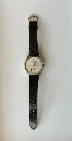 18k White Gold Rolex Geneve Cellini Dual Time Zone Watch w/ Day Night Indicator