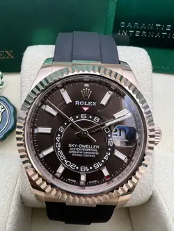 Rolex Sky-Dweller 42mm 326235 18K Rose Chocolate Dial Oysterflex Box Papers