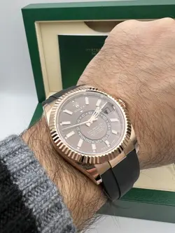 Rolex Sky-Dweller 42mm 326235 18K Rose Chocolate Dial Oysterflex Box Papers