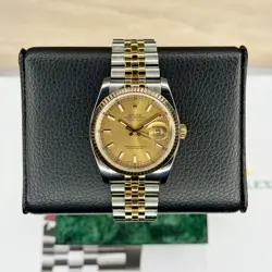 ROLEX MENS DATEJUST 36 TWO-TONE CHAMPAGNE INDEX DIAL FLUTED SUPER JUBILEE 116233