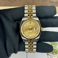 Rolex Mens Datejust 36mm Champagne Diamond Fluted Super Jubilee 116233 w/ Paper