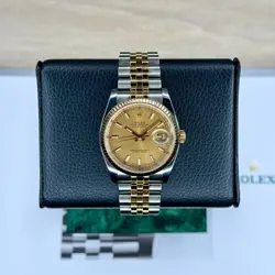 Rolex Mens Datejust Champagne Index Fluted Super Jubilee 116233 w/ Green Card