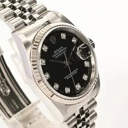 USED ROLEX Datejust 16234G Black Case: 36mm (actual size) Men's Watch #123296