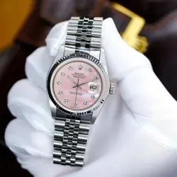 ROLEX LADIES DATEJUST 69174 PINK DIAMOND DIAL 18K WHITE GOLD STEEL WATCH