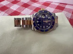 ROLEX SUBMARINER STEEL YELLOW GOLD BLUE DIAMOND DIAL MENS WATCH 116613