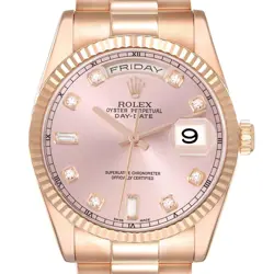 ROLEX PRESIDENT DAY DATE 36 EVEROSE GOLD DIAMOND MENS WATCH 118235