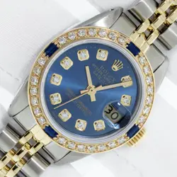 ROLEX LADY DATEJUST BLUE DIAMOND STEEL AND 18K GOLD DIAMOND SAPPHIRE BEZEL WATCH
