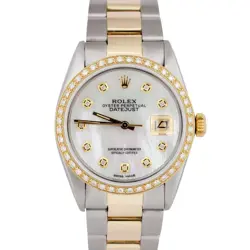 PAPERS ROLEX DATEJUST 36MM MOP DIAMOND 18K GOLD TWO-TONE STEEL WATCH 16013 BOX