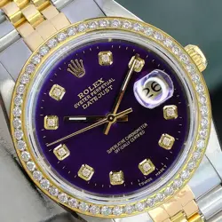 ROLEX DATEJUST MENS WATCH 18KY & STEEL PURPLE DIAMOND DIAL & BEZEL JUBILEE 16233