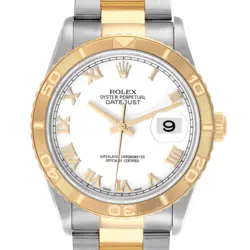 ROLEX DATEJUST TURNOGRAPH STEEL YELLOW GOLD WHITE DIAL MENS WATCH 16263
