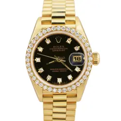 2024 RSC LADIES ROLEX DATEJUST 26MM FACTORY BLACK DIAMOND 18K YELLOW GOLD 69138