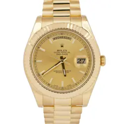 MINT PAPERS ROLEX DAY-DATE II 41MM CHAMPAGNE 18K YELLOW GOLD FLUTED 218238 BOX