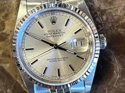ROLEX DATEJUST 36MM STEEL SILVER DIAL 18K WHITE GOLD FLUTED BEZEL JUBILEE