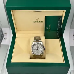 B&P ROLEX SKY-DWELLER 326934 42MM WHITE LUMINOUS DIAL FLUTED BEZEL OYSTER BAND