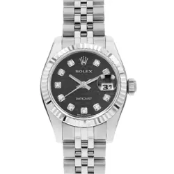 ROLEX DATEJUST 10P DIAMOND 179174G BLACK CARVING COMPUTER V NUMBER SECOND HA...