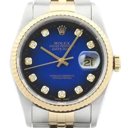 ROLEX MENS DATEJUST 16233 18K GOLD STEEL BLUE VIGNETTE DIAMOND DIAL 2-TONE WATCH