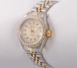 Rolex Lady 26mm Datejust 2 Tone 18k Diamond Bezel-Champagne String Diamond Dial