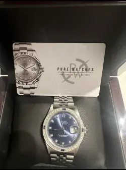 VINTAGE ROLEX DATEJUST REF 1603 STAINLESS STEEL DIAMOND DIAL 36MM WATCH