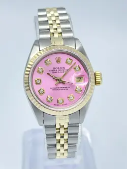 ROLEX DATEJUST LADIES 26MM TWO TONE 6917 PINK DIAMOND DIAL FLUTED BEZEL JUBILEE