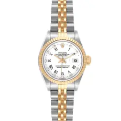 ROLEX DATEJUST WHITE ROMAN DIAMOND DIAL STEEL YELLOW GOLD LADIES WATCH 69173