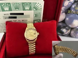 ROLEX PRESIDENT DATEJUST 69178 FACTORY DIAMOND DIAL 18K YELLOW GOLD BOX PAPER