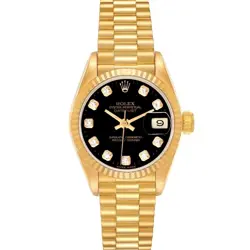 ROLEX PRESIDENT YELLOW GOLD BLACK DIAMOND DIAL LADIES WATCH 69178 BOX PAPERS