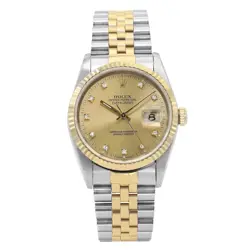 ROLEX DATEJUST 36MM 18K GOLD STEEL DIAMOND CHAMPAGNE DIAL MEN WATCH 16233