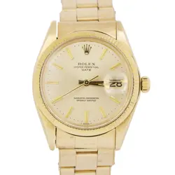 VINTAGE 1974 ROLEX OYSTER PERPETUAL DATE 34MM CHAMPAGNE 14K YELLOW GOLD 1503