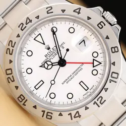 2005 ROLEX EXPLORER II 16570T NO HOLES POLAR WHITE STAINLESS STEEL GMT WATCH