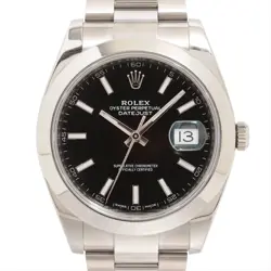 ROLEX DATEJUST 126300 SS AT BLACK DIAL OYSTER BRACELET 1 EXTRA LINK