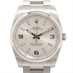 ROLEX OYSTER PERPETUAL 114200 SS AT SILVER-FACE 1 EXTRA LINK