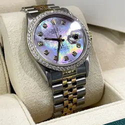 ROLEX DATEJUST 36 PINK MOP DIAMOND DIAL 2-TONE JUBILEE DIAMOND BEZEL REF: 16013