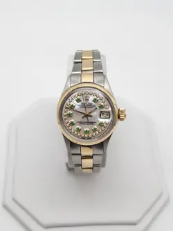 $9000 ROLEX DATEJUST EMERALD DIAMOND 18K YELLOW GOLD SS LADIES WATCH SERVICED