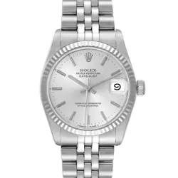 ROLEX DATEJUST MIDSIZE STEEL WHITE GOLD SILVER DIAL LADIES WATCH 68274